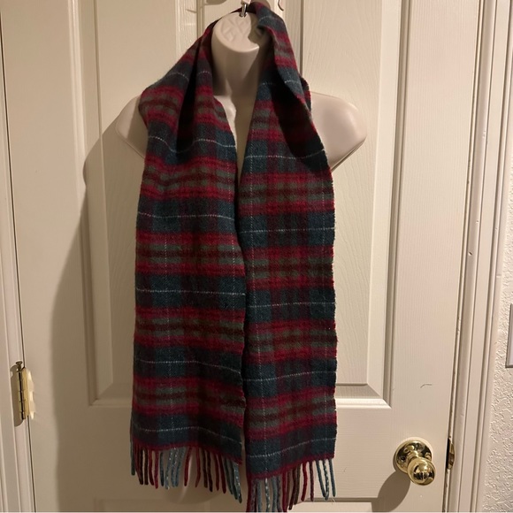 Vintage Edinburgh Pure Wool Scarf Red Tartan Plaid Fringe 61” Made UK Holiday - Picture 6 of 11